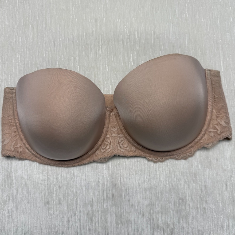Torrid Curve Strapless Push Up Bra Womens 42DD Neutral Nude Floral Lace Padded